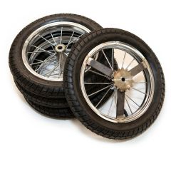 Set of 4 Mayfair wheels & tyres (inc 1 wheel with drive sprocket on)